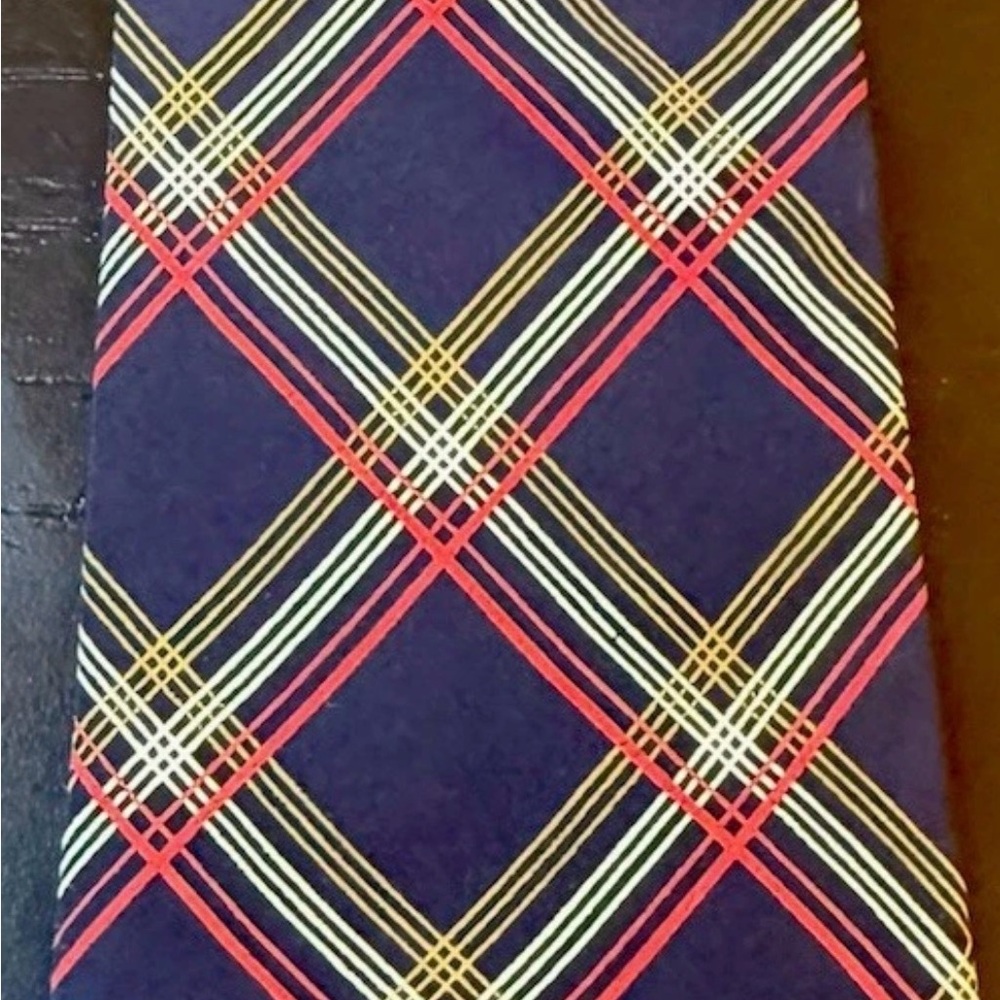 Givenchy Gentleman Paris Silk Tie Plaid Made In France Navy Red 3"